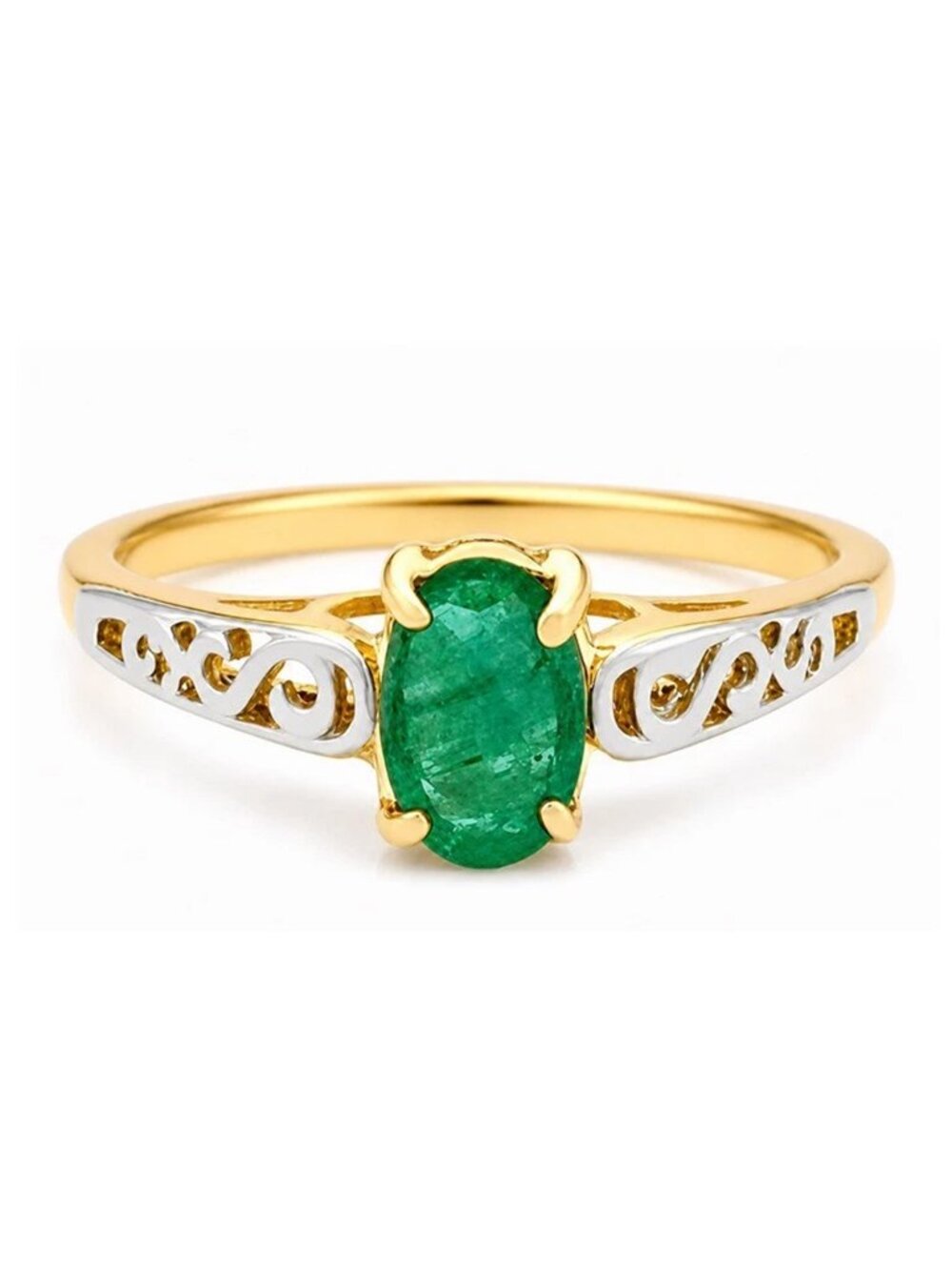 Genuine 0.71 Cts Emerald Solitaire Ring 10k Gold
